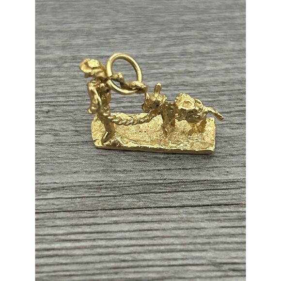 Cute Gold Tone Miner& Mule Pendant/ Charm - Picture 3 of 3